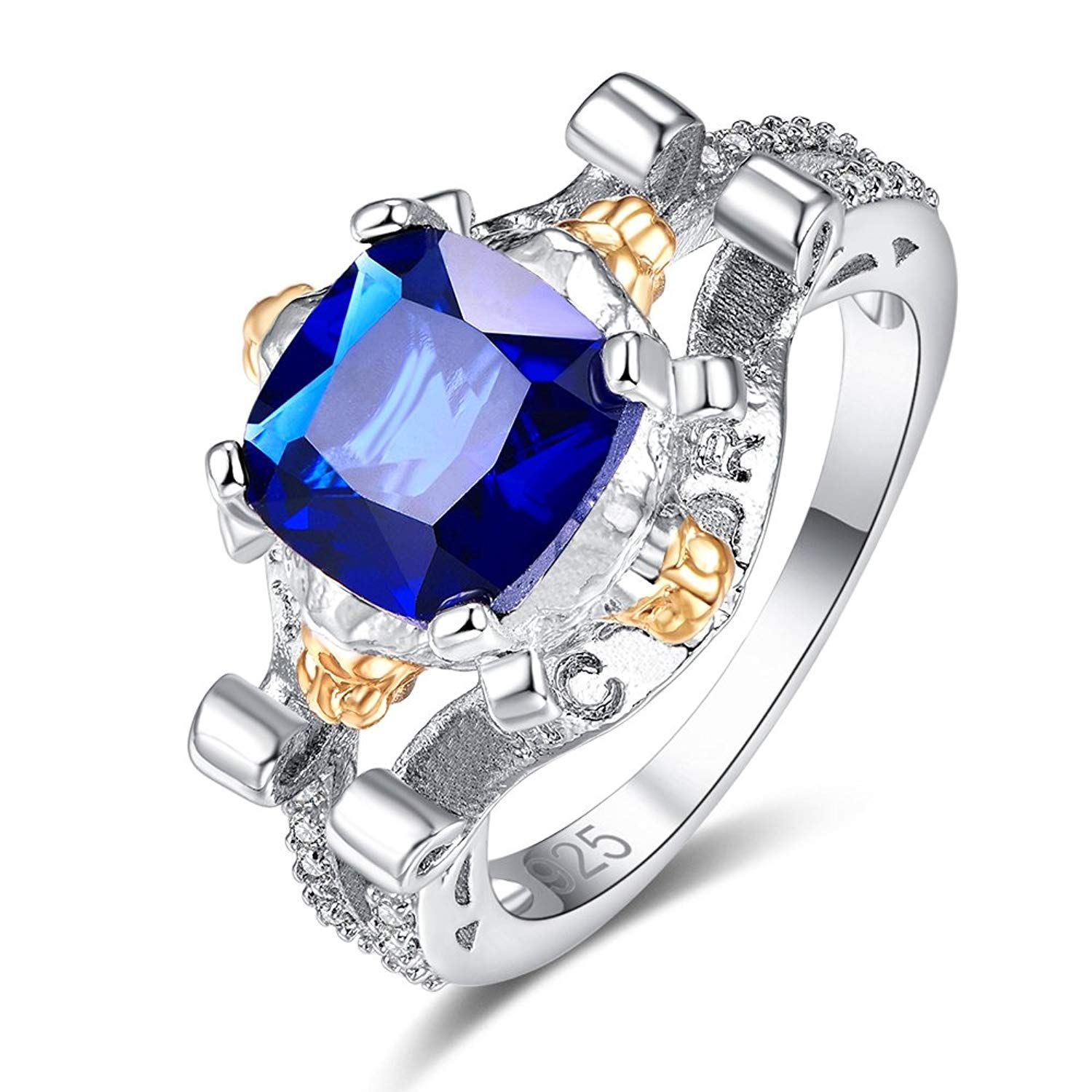 AMDXD Jewellery 925 Sterling Silver Anniversary Ring Women Blue Round Cut Topaz Round Rings AMDXD Jewellery 925 Sterling Silver Anniversary Ring Women Blue Round Cut Topaz Round Rings