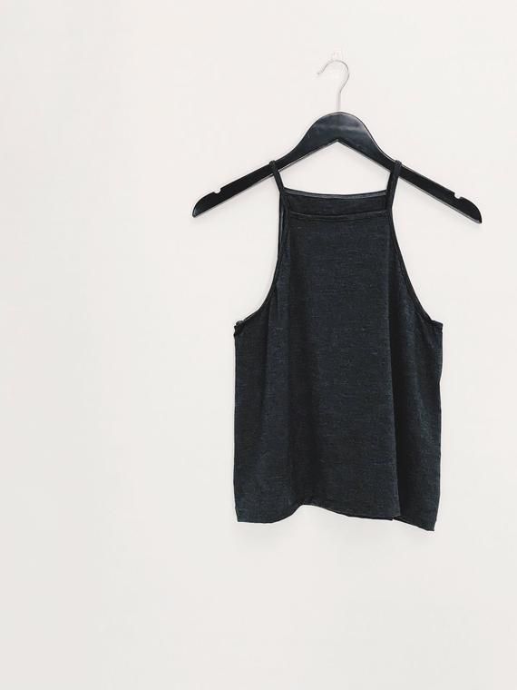 Handmade luxury loungewear charcoal grey bamboo jersey high neck camisole vest top | Foci