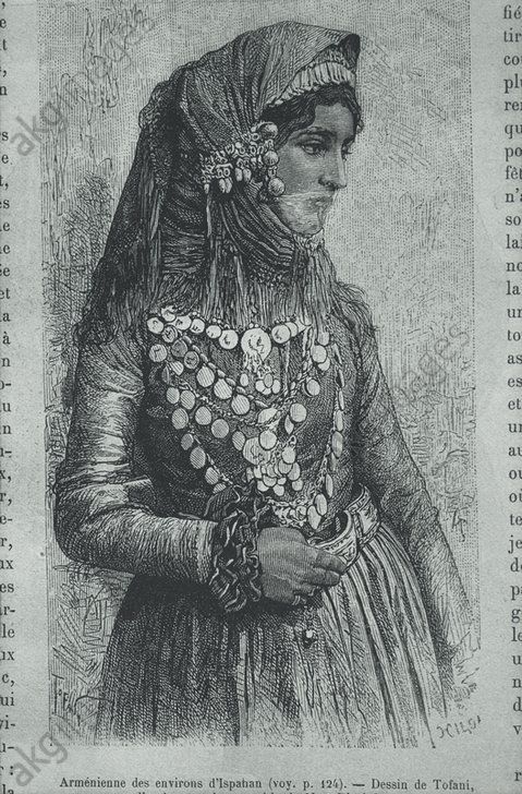 Holzstich, gezeichnet von Osvaldo Tofani (1849–1915) nach Fotografie von Jane Dieulafoy. Illustration zu: Jane Dieulafoy, Du Caucase à Ispahan: 1881–1882. Aus: Le Tour du Monde, Paris (Hachette) 1883. Paris, Privatsammlung Sunset Landscape Art, The Englishman, Botticelli, Old Art, Armenia, Nocturne, North Africa, Traditional Outfits, Aesthetic Art