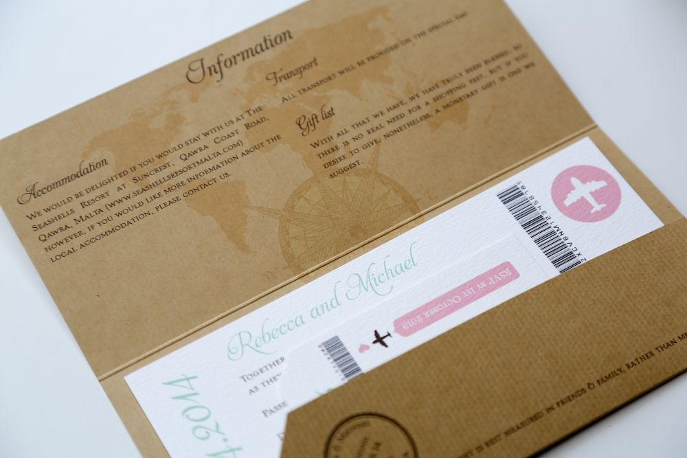 Kraft Vintage Style Airmail Travel Ticket Wedding Invitation Kraft Vintage Style Airmail Travel Ticket Wedding Invitation Stationery Scotland Vows Award