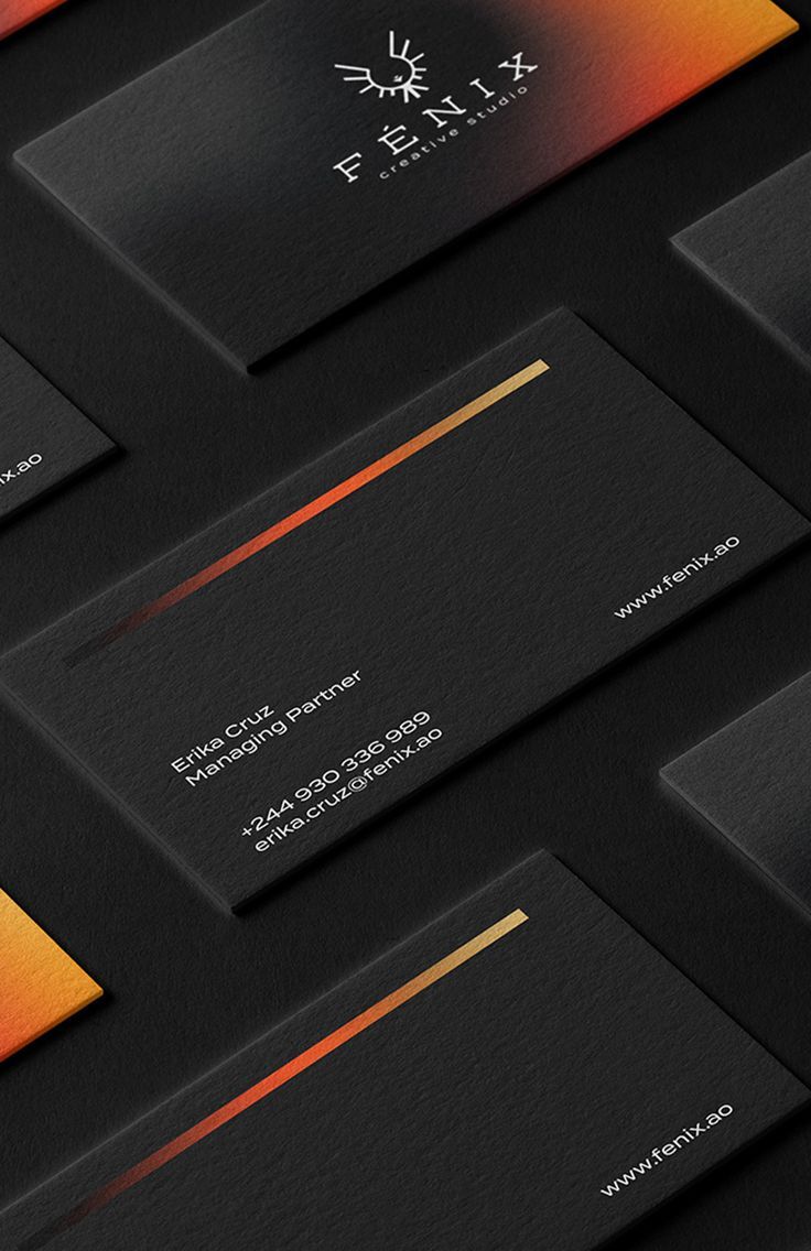 A modern, sleek business card designed by Alison Fedel for Fénix, a communications and marketing consulting firm. #businesscards #branding #identity #graphicdesign #brandinspiration #branddesign #namecards #typography #wordmark #businesscard #businesscarddesign #minimalist #sleek #elegant Business Card Design Minimalist, Business Card Modern, Elegant Business Cards, Corporate Business Card, Business Design, Business Card Graphic, Unique Business Cards Design, Black Business Card, Business Branding