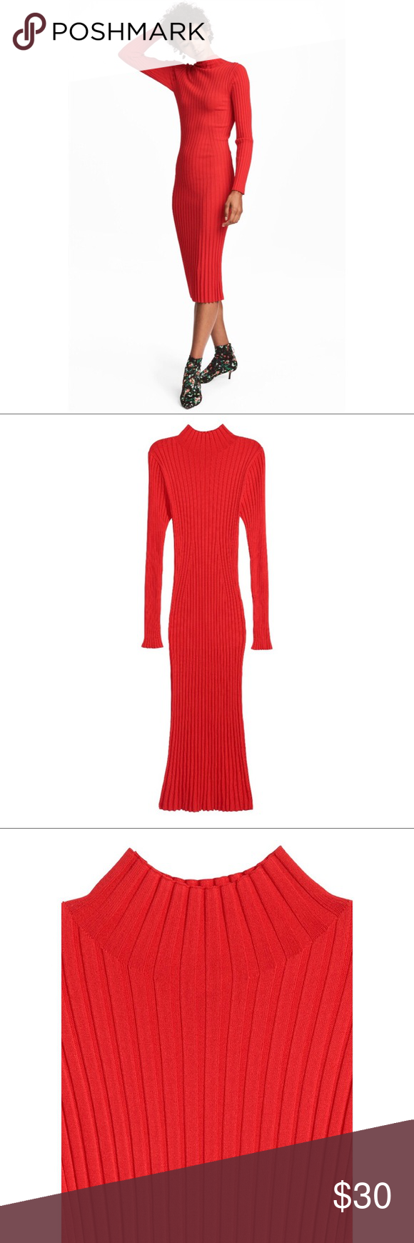 red knit dress with sleeves