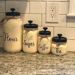 Set of 4 Mason Jar Canisters with Wording