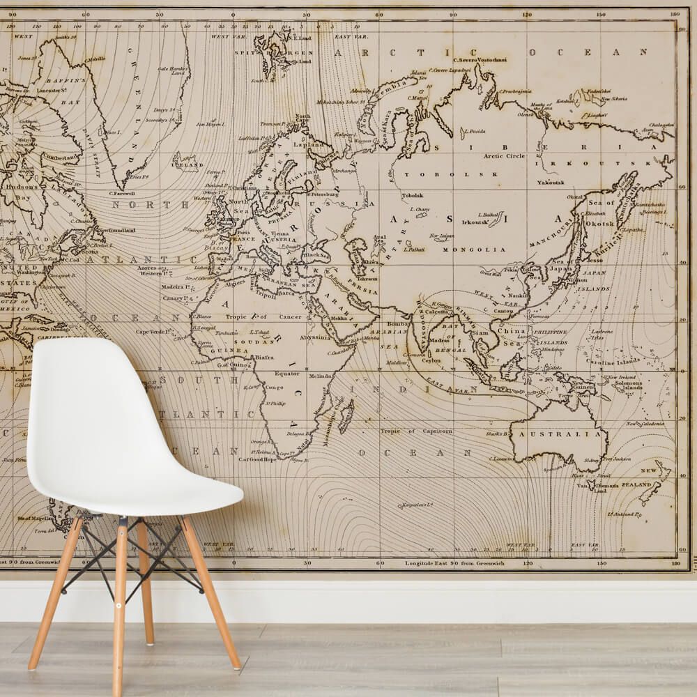 Neutral World Map Feature Wall Wallpaper Mural 158cm
