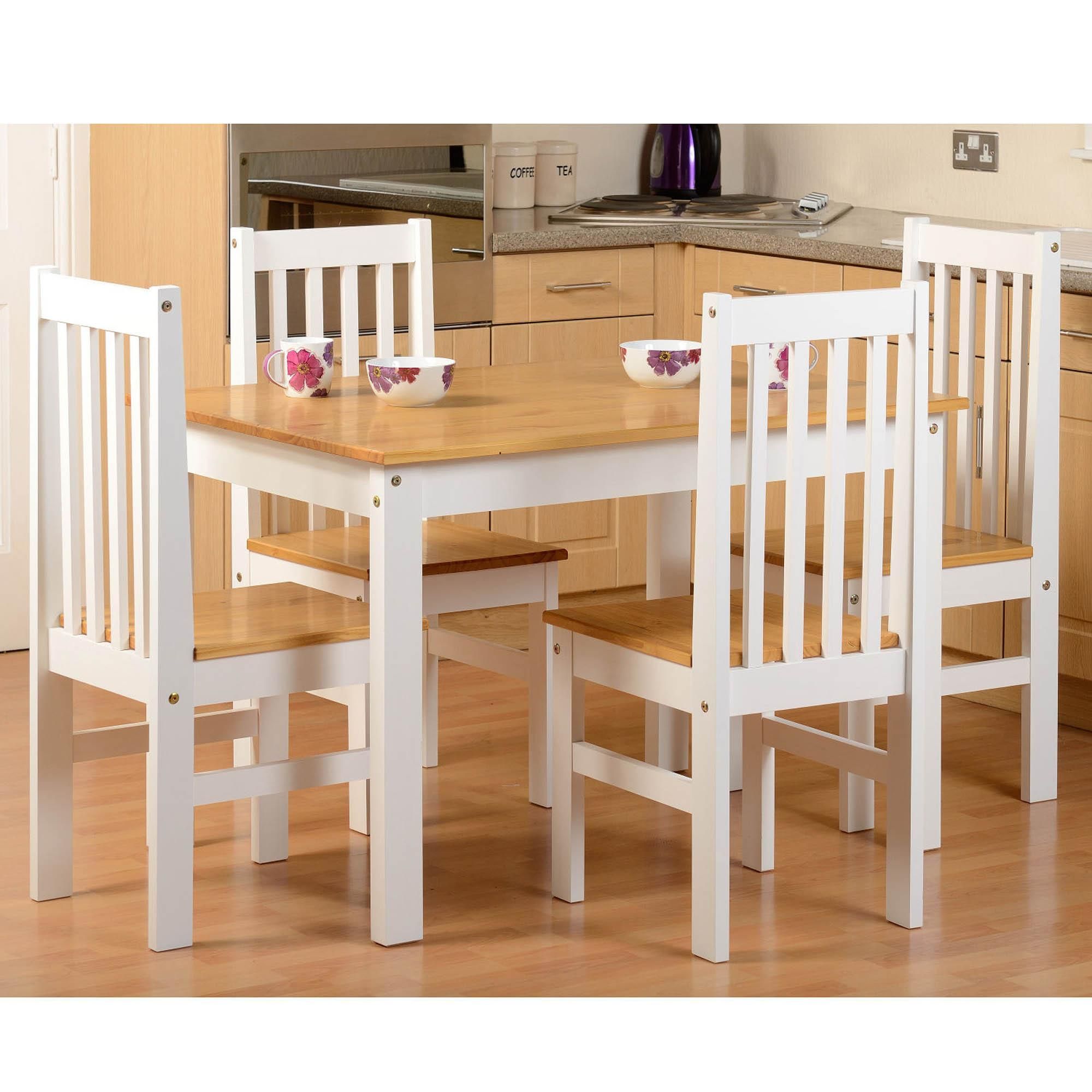Wooden White And Brown Ludlow 4 Seater Dining Set At Dunelm White Dining Set Pub Table Sets Dining Set