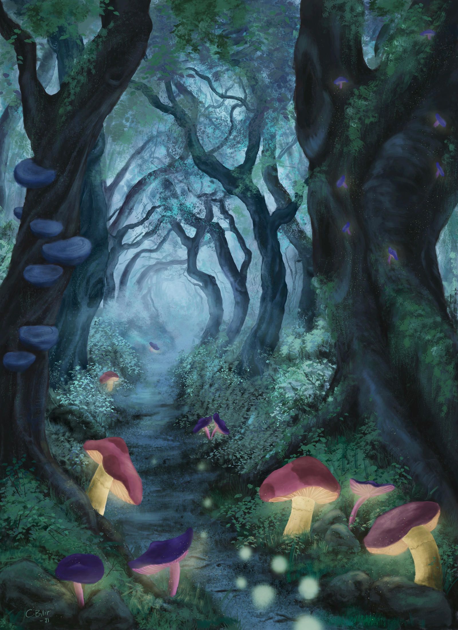 Mushroom forest by FireofFreja on DeviantArt Mystical Forest, Fantasy Forest, Magic Forest, Forest Fairy, Enchanted Forest Mural, Forest Sketch, Forest Drawing, Forest Painting, Fantasy Art Landscapes