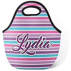 Personalized Girls Gift Neoprene Lunch Tote Bag Pink Purple Turquoise Blue Stripes Personalized Girls Gift Neoprene Lunch Tote Bag Pink Purple Turquoise Blue Stripes
