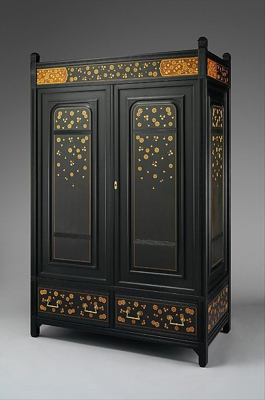 black wardrobe armoire gold decoration bedroom furniture design