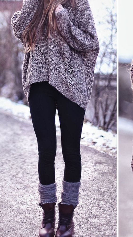 Cute Outfit For Winter Oversized Woolen Sweater Amazing Black Tights With Leather Combat Boots Cute Outfit For Winter Oversized Woolen Sweater Amazing Black Tights With Leather Combat Boots