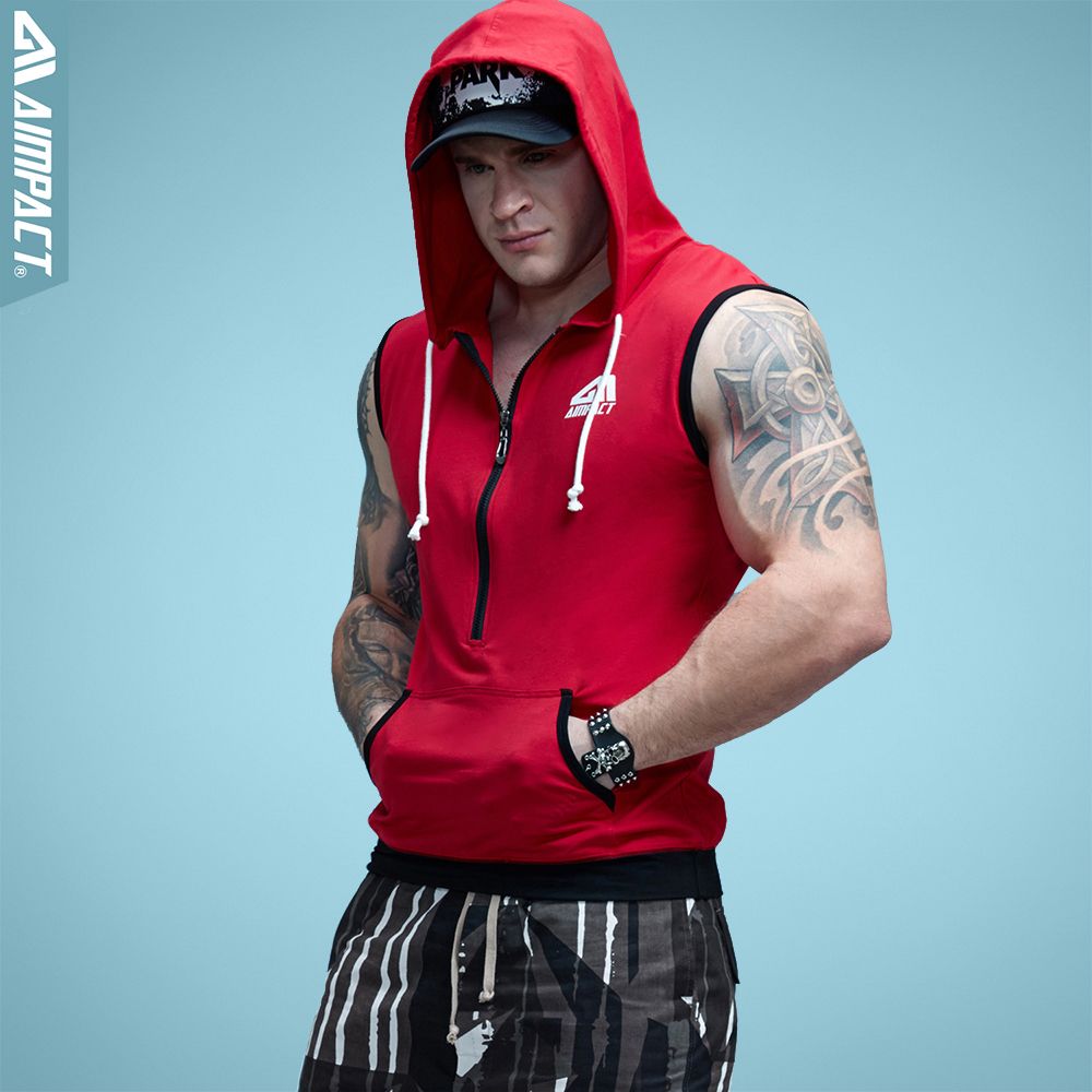 AIMPACT Cotton Sleeveless Tank Top Hoodies Workout Gym Bodybuilding Muscle Shirt