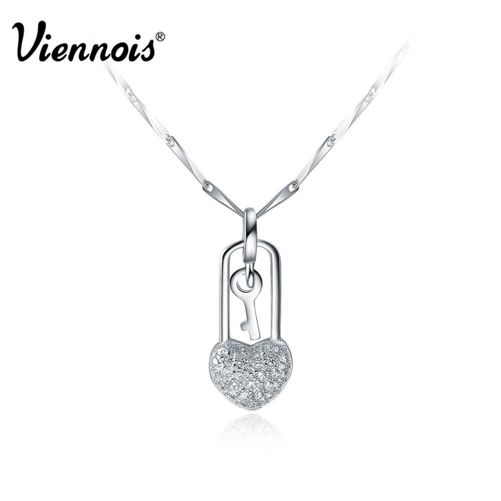 Authentic 925 Sterling Silver The Key Of Heart Pendant Necklace Fashion Jewelry