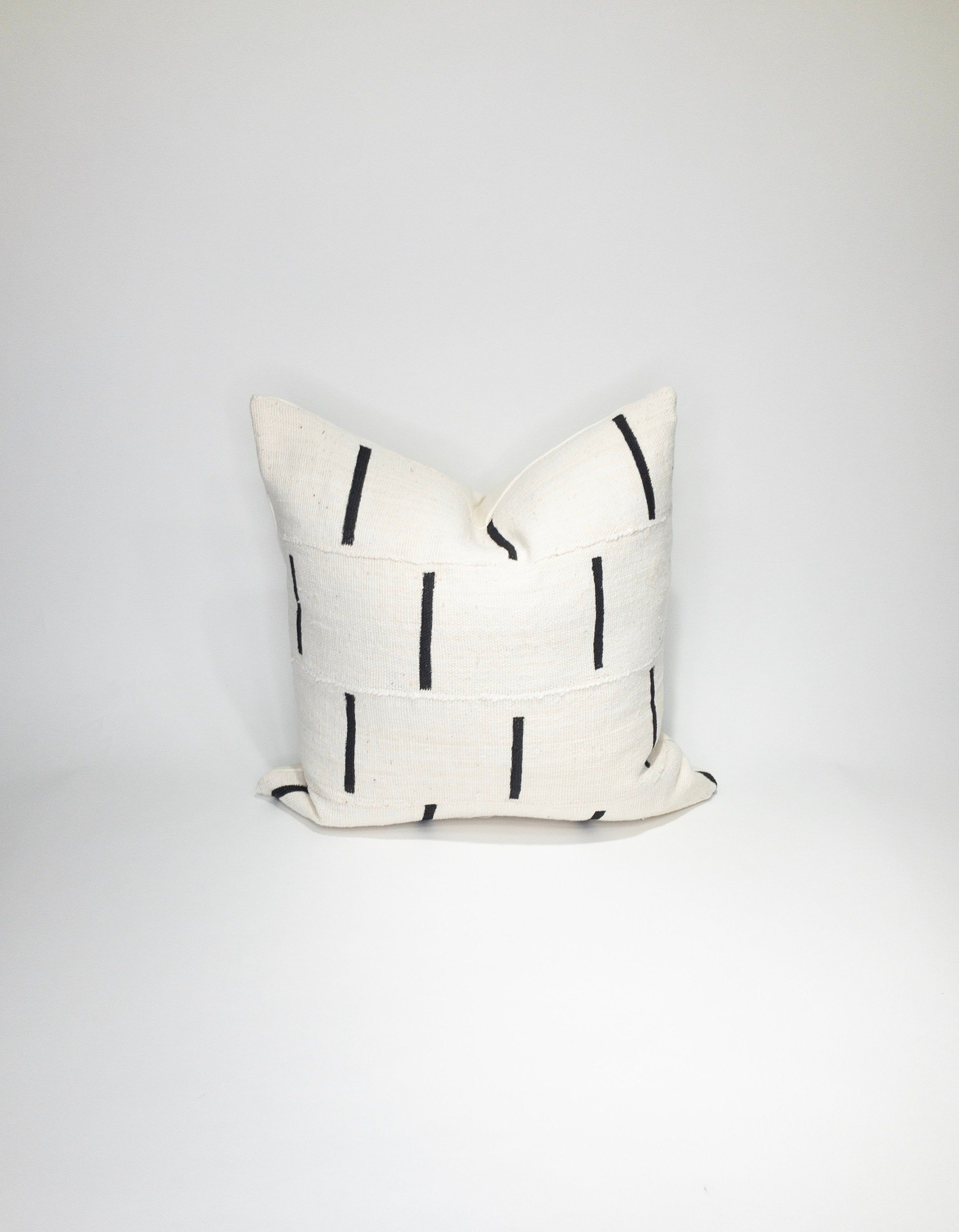 Dash | Mudcloth Pillow | Throw Pillow White Mudcloth Pillow Cover 22x22 White