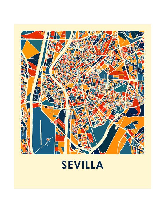 Mappa di Sevilla stampa - Poster mappa colore pieno #preguntassevilla