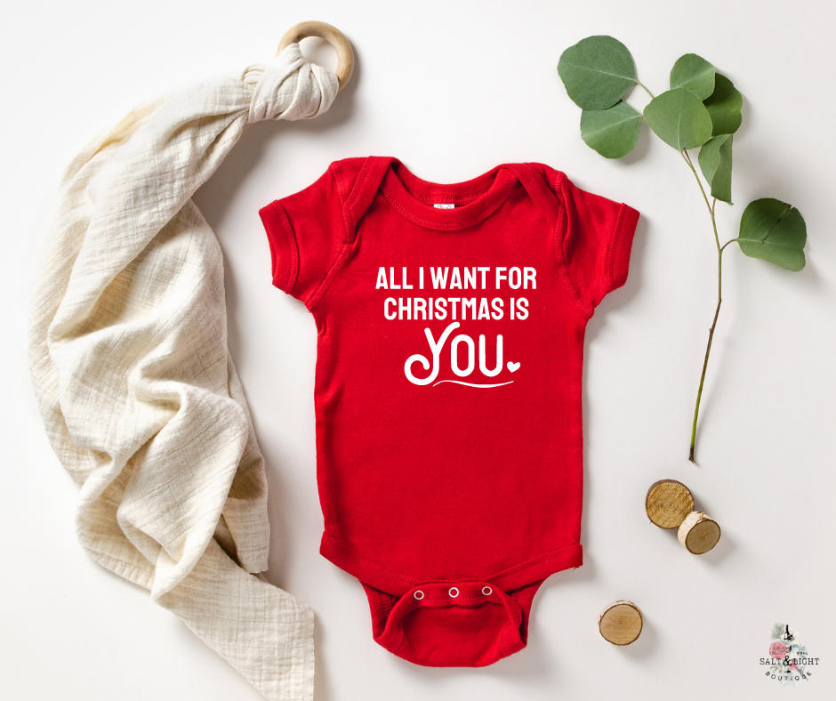 All I want for Christmas is YOU Family Christmas Shirts - 4T TODDLER SHIRT / KELLY GREEN SHIRT WITH WHITE DESIGN