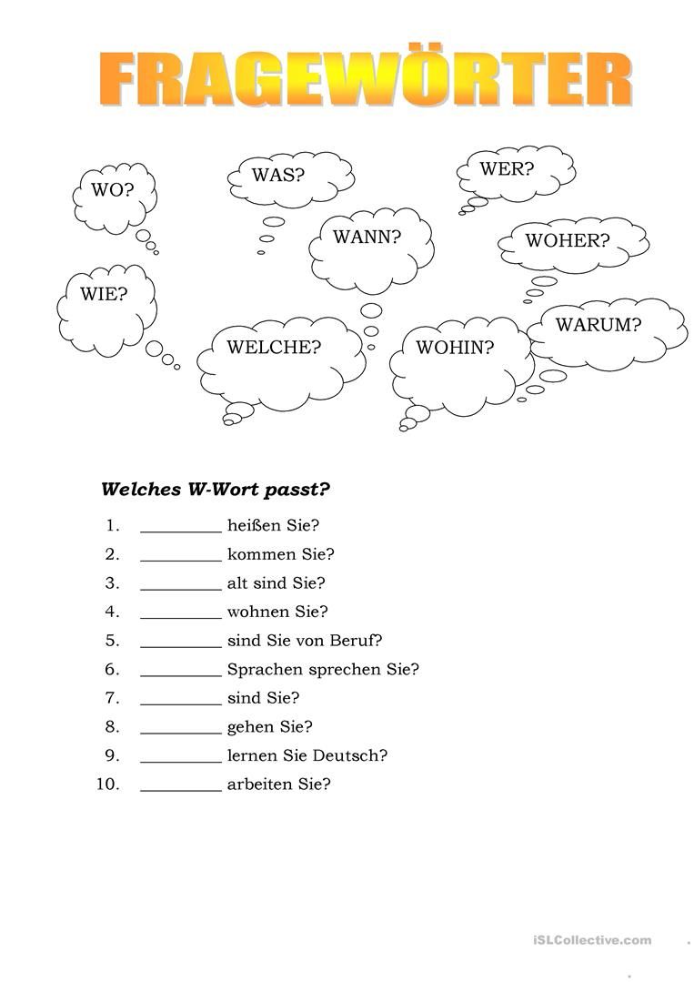 Resultado de imagen para w fragen arbeitsblätter A1 | Deutsch lernen