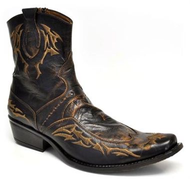 Grinders Bald Eagle Brown Leather Cowboy Boot Slip On Square Toe Front Boots