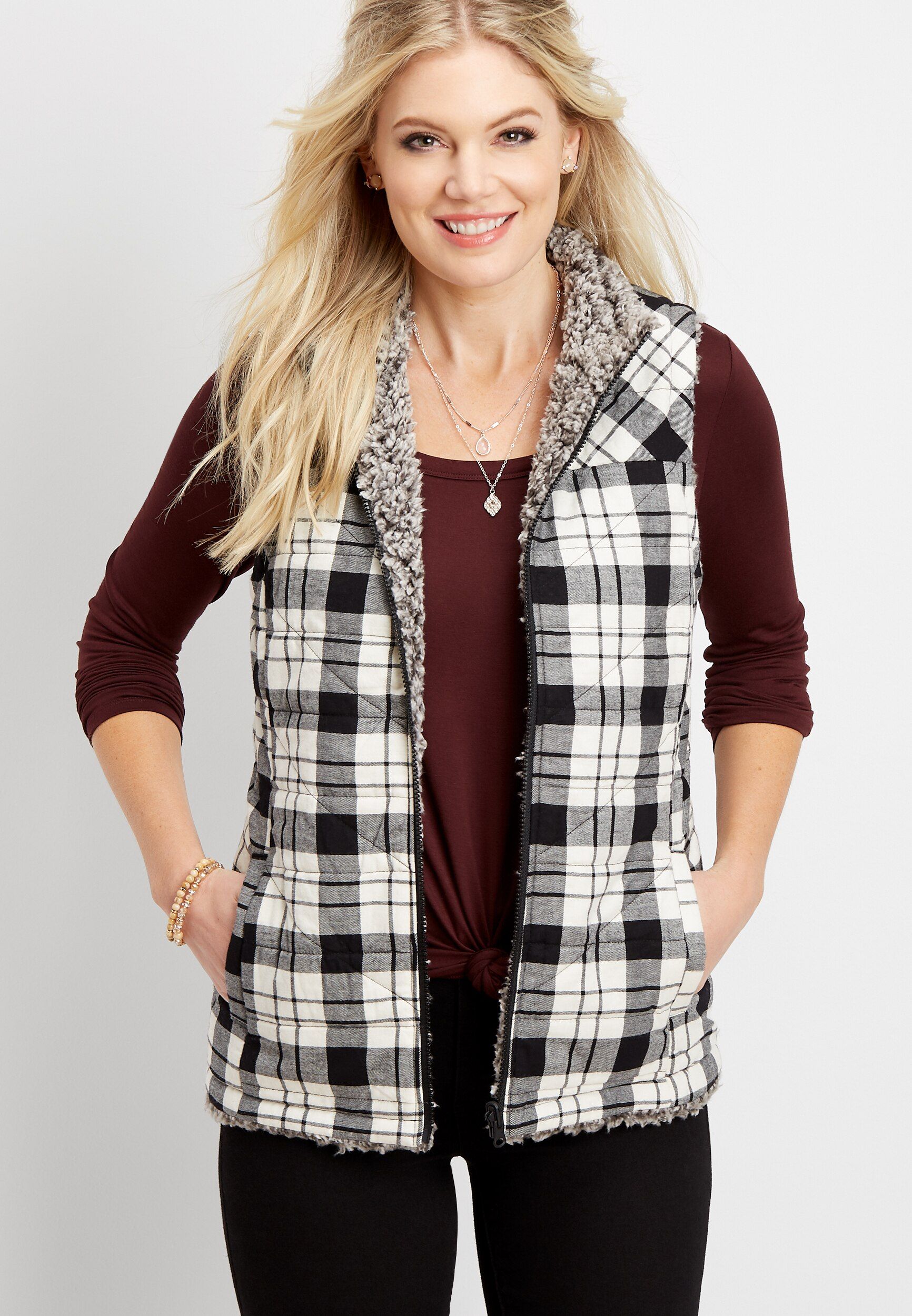 maurices Womens Plus Size Plaid Puffer Vest