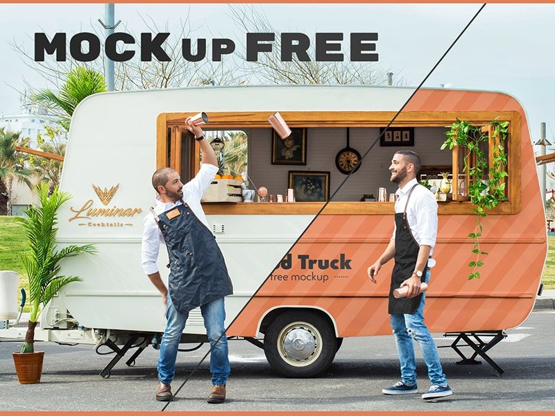 Download Free Psd Food Truck Two Bartenders Psd Mockup Mockup Business Card Mock Up Mockup Psd