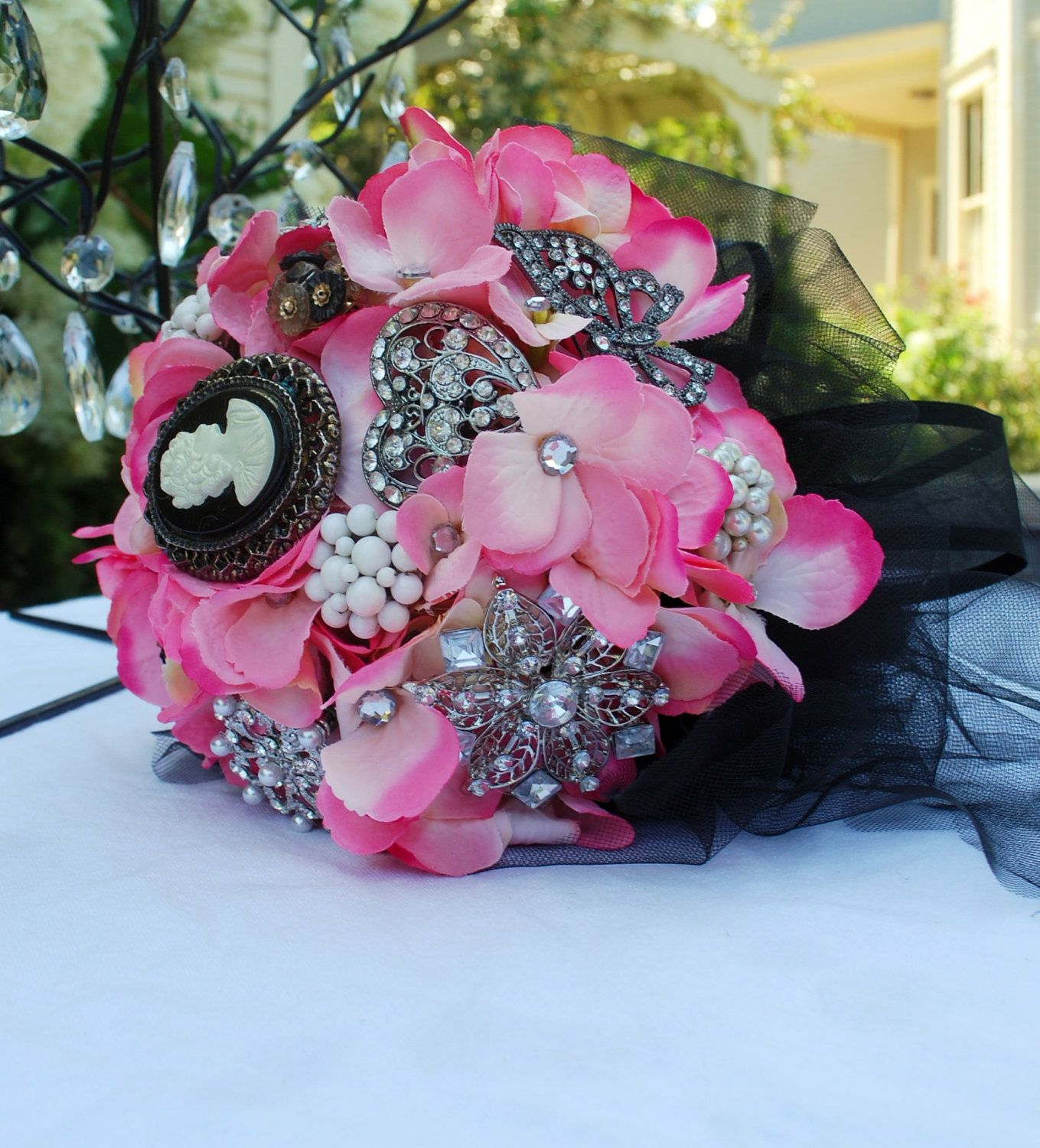 Pink and Black Jewelry Bouquet. 250.00, via Etsy