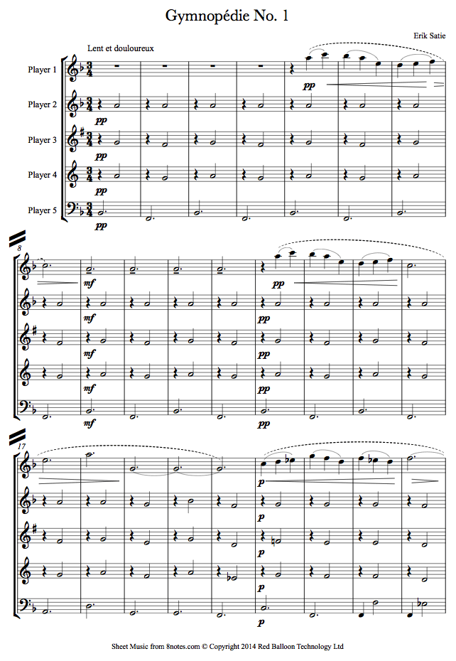 satie gymnopedie no 1 sheet music for flexible mixed ensemble 5 gymnopedie no 1 sheet music