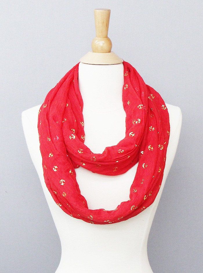 Red and Gold Anchor Infinity Scarf