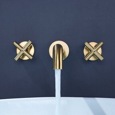 PROOX The clean, simple lines of faucets and accessories bring striking, modern style to any bath. The choice of an on-trend matte black finish delivers maximum impact. Optional Accessory: With Drain Assembly, Finish: Brushed Gold | PROOX Boswell Wall Mounted Bathroom Faucet w/ Drain Assembly Optional Accessory: w/ Drain Assembly, Finish: Brushed Gold in Gold/Matte Black/Black Wall Faucet Bathroom, Gold Bathroom Fixtures, Modern Bathroom Faucets, Gold Fixtures, Shower Fixtures, Widespread Bathroom Faucet, Bathrooms, Master Bathroom, Bathroom Redo