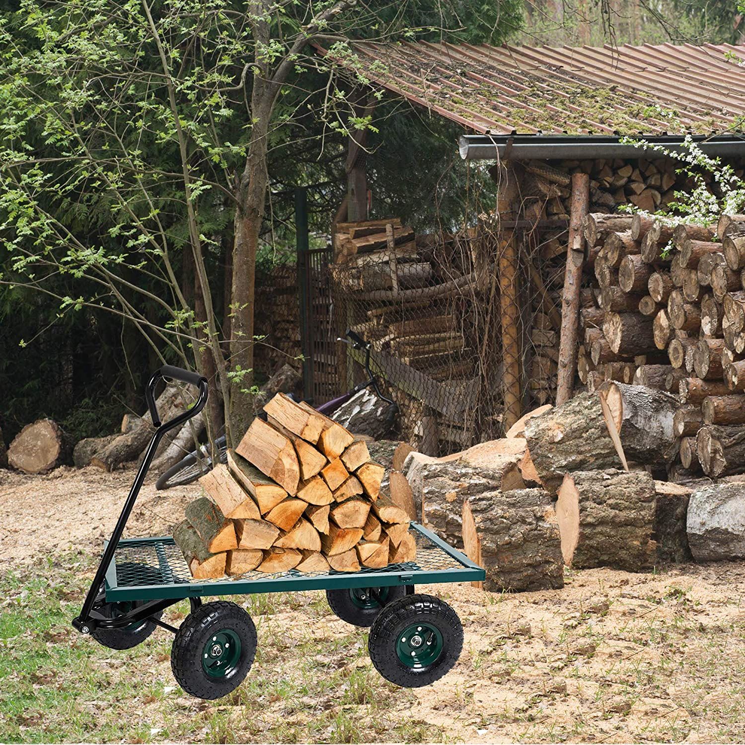 The heavy-duty garden cart will make transporting any large objects and decorating your garden a breeze. Our utility wagon is made of durable powder-coated steel mesh and frame, rust-proof and strong enough. The straight handle has the ability to rotate more than 180 degrees, and its side folds down to make room for loads that are difficult to determine. It is even possible to completely remove the sides by pulling the pins along the bottom of the side panels.Make the wagon into a flatbed truck Yard Wagon, Heavy Duty Wagon, Metal Cart, Folding Wagon, Wagon Cart, Garden Cart, Utility Cart, Steel Mesh, Mulch