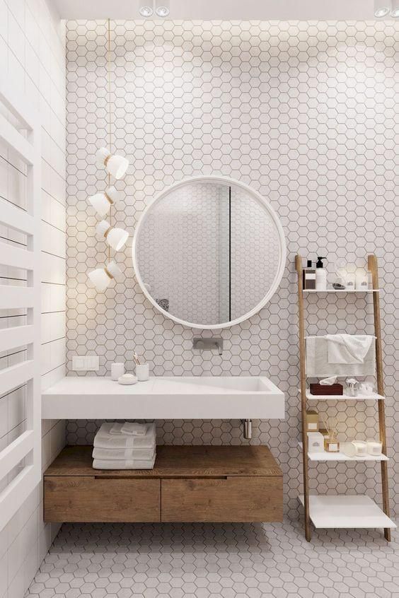 Azulejos hexagonales en cocinas y baños ¡Últimas tendencias! Modern Scandinavian Bathroom, Scandinavian Style Home, Modern Farmhouse Bathroom, Scandinavian Houses, Scandinavian Design, Scandinavian Minimalist, Scandinavian Fashion, Rustic Kitchen, Bathroom Inspiration Modern