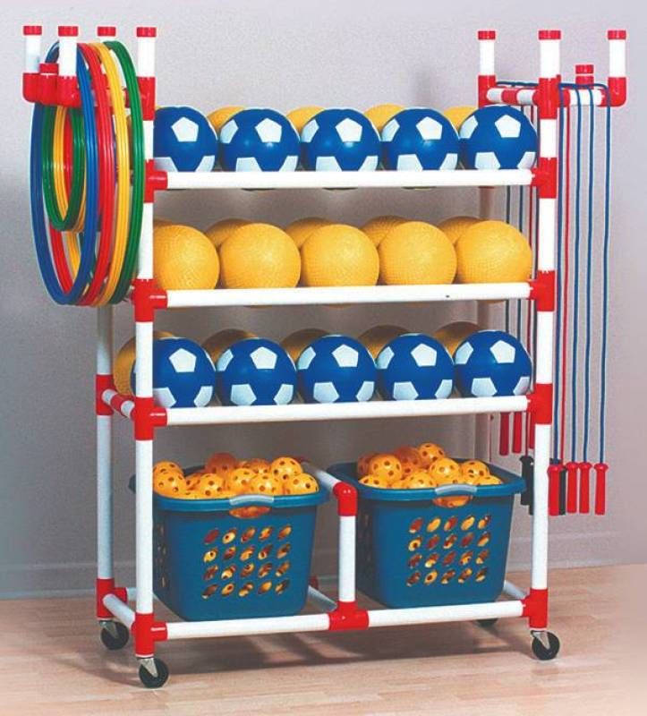 Duracart Playground Cart Standard - 2 Baskets - Baskets 1 1/2 x 17 x 12 - Cart 59 1/2 x 19 x 63 - CLASSROOM DIRECT Pvc Pipe Crafts, Pvc Pipe Projects, Welding Projects, Large Toy Storage, Storage Cart, Storage Ideas, Garage Storage, Equipment Storage, Sports Equipment