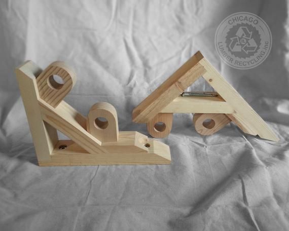 Pair of Shelf Brackets with Dual Curtain/Drapery Holder | Etsy Wooden Brackets, Wood Corbels, Curtains And Draperies, Diy Curtains, Stuffed Animals, Dark Green Kitchen, Shelf Support Brackets, Drapery Rods, Curtain Rods