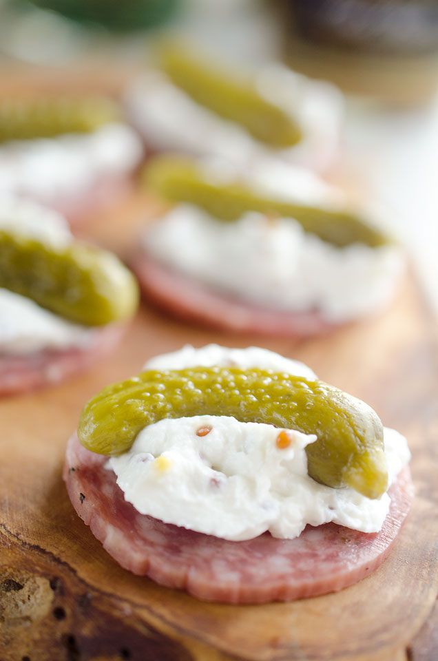 cornichon goat cheese bites
