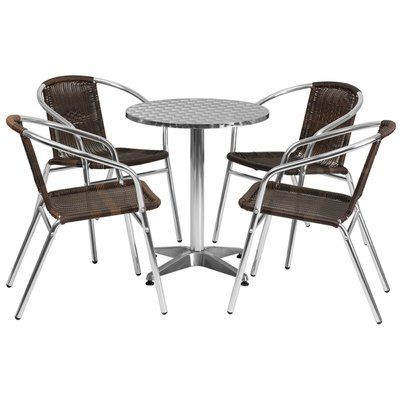 Ebern Designs Koa Round Indoor Outdoor 5 Piece Bar Height Dining Set Wayfair Outdoor Table Settings Rattan Chair Patio Dining Set