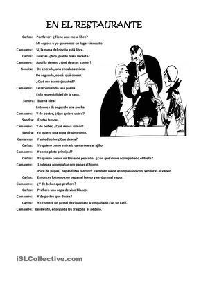Dialogue Between Customers And Waiter In A Restaurant Teaching Spanish Spanish Reading Spanish Worksheets