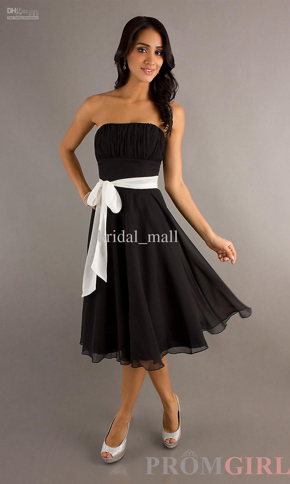 Tea Length Black And White Wedding Dresses Strapless Tea Length Black And White Wedding Dresses Strapless Ribbon Sash Graduation Xj82