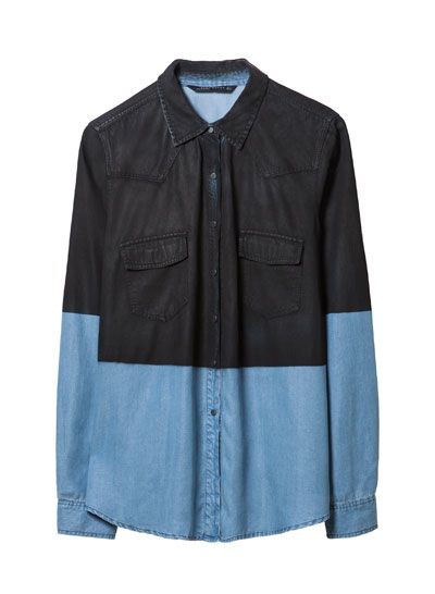 TWO TONE DENIM SHIRT Tops Woman | ZARA United States CAMISA MILITAR DENIM | Military shirts, Womens tops, Zara tops