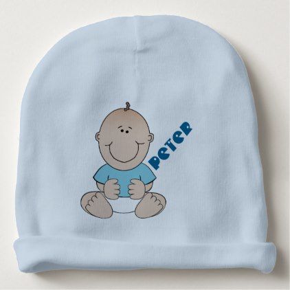 cute baby boy in blue monogram beanie
