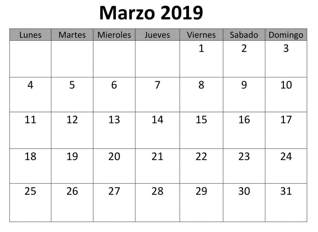 Calendario Marzo 2019 Para Imprimir