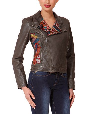 Another great find on #zulily! Brown Embroidered Liz Moto Abrigos y chaquetas de Moto Desigual para mujeres | eBay
