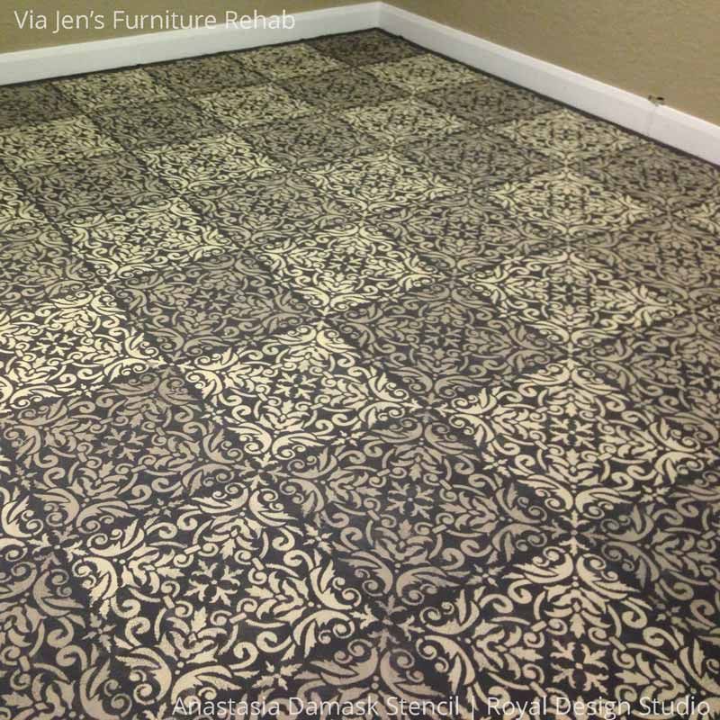 Anastasia Damask Tile Wall Stencil Damasks Stencils Faux Tile Diy Painted Floor Using Anastasia Damask Stencils Royal Design Studio