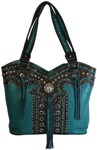 Montana West Concealed Carry Purse Western Style Handbag Rhinestone Flower With Lace Up Front And Tassels Faux Leather Handbag A Deri Canta Deri Isleme Canta