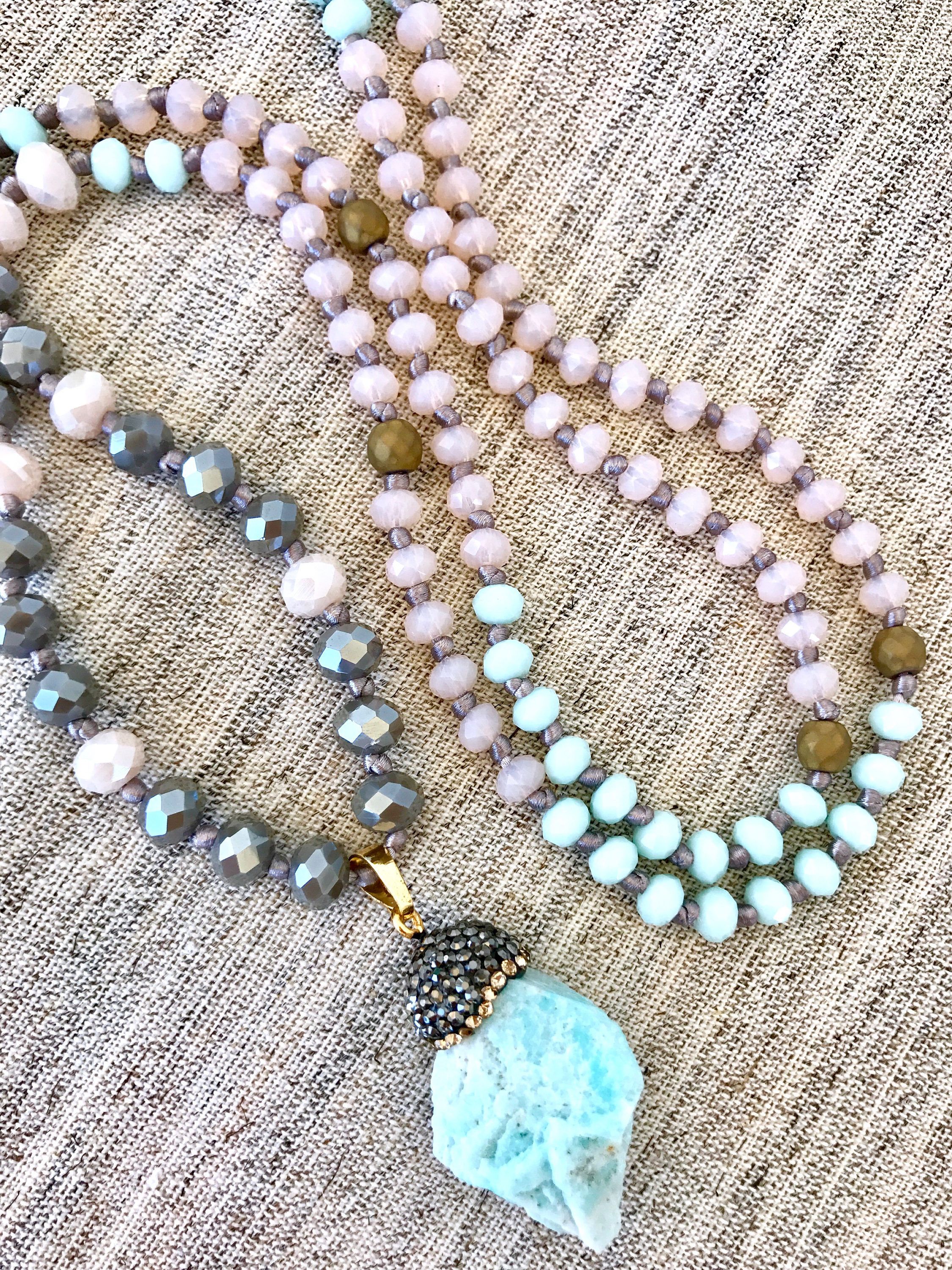 Amazonite Pendant Mala Necklace Crystals Mala Necklace Light Pink