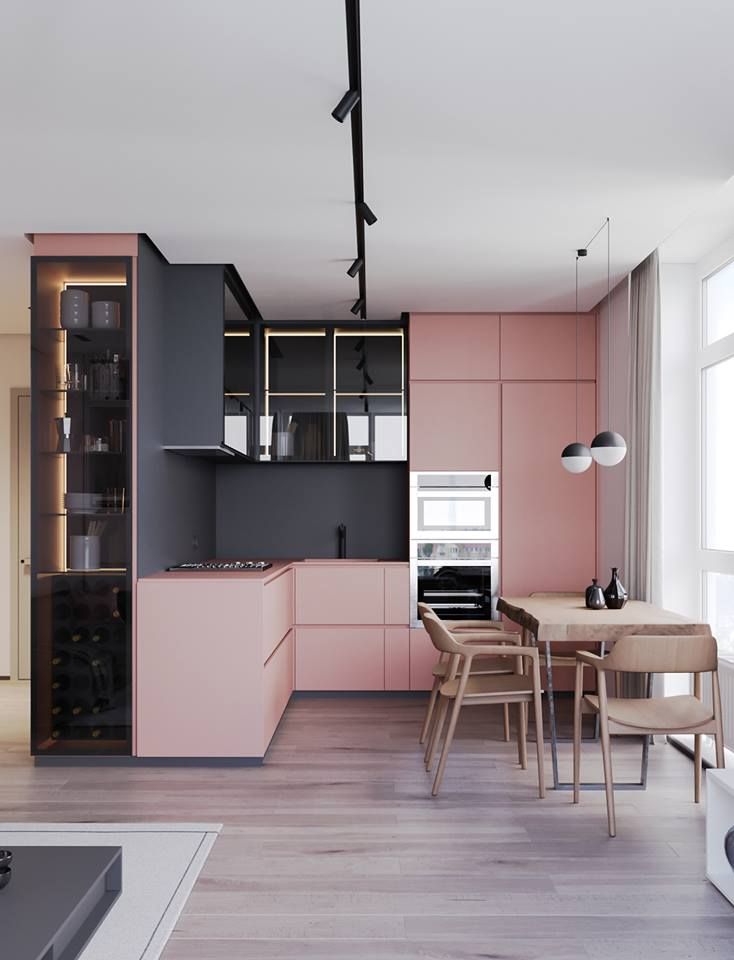 Une cuisine douce et chaleureuse #cuisine #rose #black #décoration ... Une cuisine douce et chaleureuse #cuisine #rose #black #décoration ...