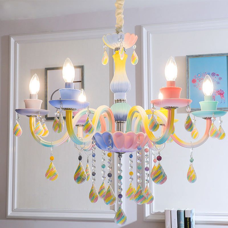Curvy Arm Pendant Chandelier Kids Crystal 6 Heads Blue Hanging Light Kit With Candle Design In 2022 Girls Room Unicorn Decor Children Girl Curvy Arm Pendant Chandelier Kids, Crystal Real Candle Chandelier Uk