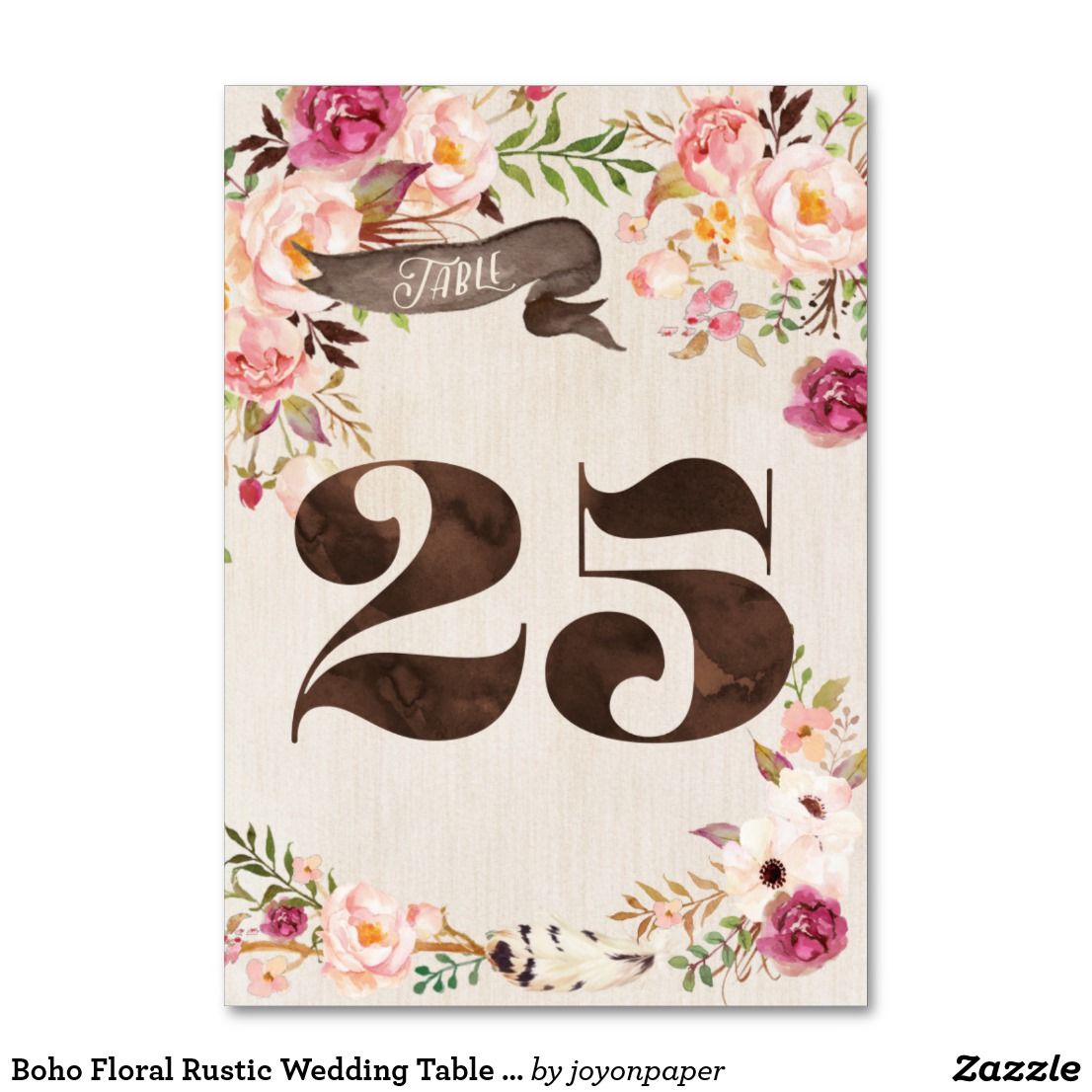 Boho Floral Rustic Wedding Table Number Card 25 Zazzle Com Table Numbers Wedding Rustic Rustic Wedding Table Wedding Table Number Cards