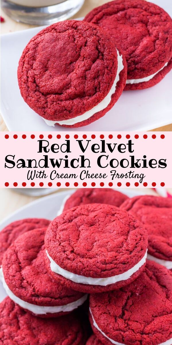 These soft and chewy red velvet sandwich cookies are made completely from scratch. You'll love the vibrant red color, hint of coco and cream cheese frosting #redvelvet #homemadeoreos #valentines #cookies #recipes #creamcheesefrosting Fun Baking Recipes, Easy Cookie Recipes, Easy Cookies, Diy Food Recipes, Dessert Recipes Easy, Fun Desserts, Cooking And Baking, Sweet Recipes, Baking Desserts