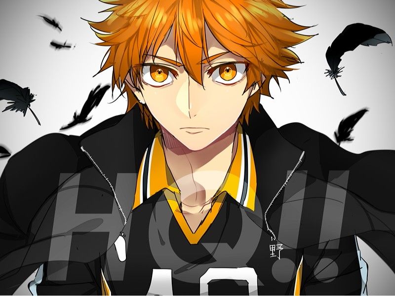 an anime character with orange hair and yellow eyes standing in front