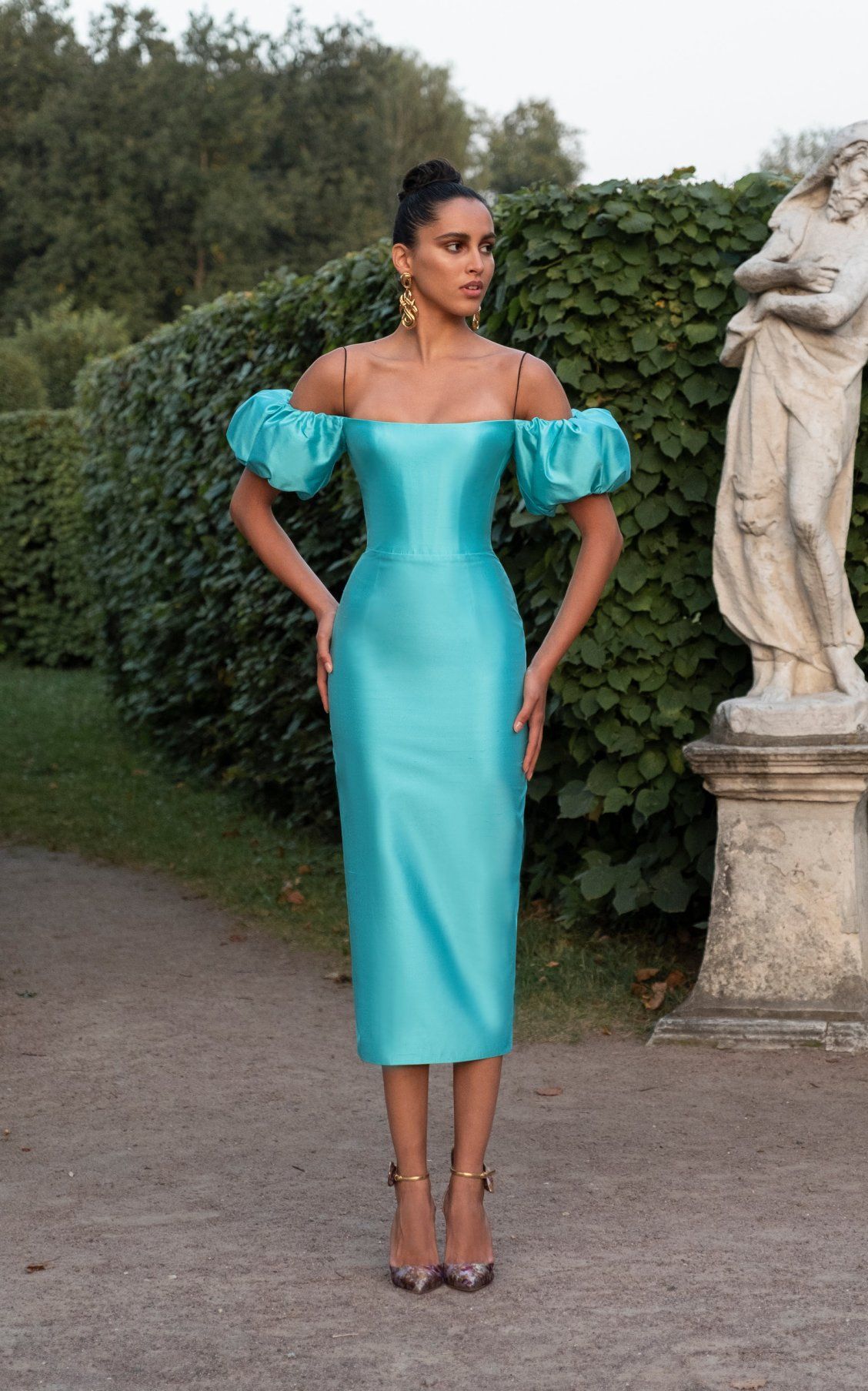 Puff Sleeve Silk Midi Dress By Rasario Ss19 Вечерние платья Платья Лавандовые платья