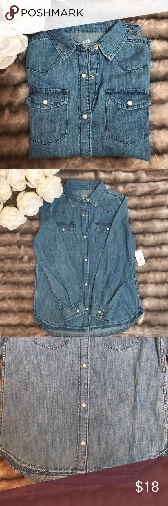 Chico S Button Up Chambray Shirt Size 2 Large 12 Chambray Shirt Chambray Shirt Size