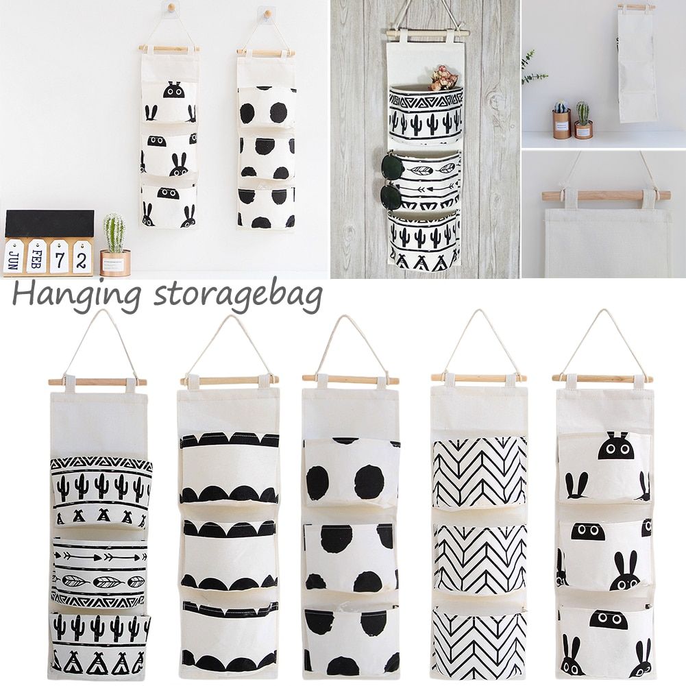 Storage Bag Hanging Fabric Colourful Wall Organizer with 3 Pockets Tipo A Rosso Storage Bag Hanging Fabric Colourful Wall Organizer with 3 Pockets Tipo A Rosso