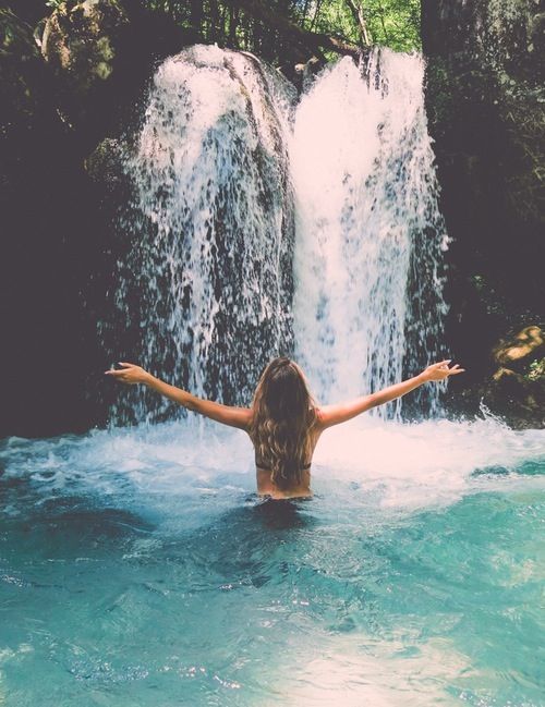 Hippie Waterfall Girl Nature Blue Summer vibes ... Hippie Waterfall G